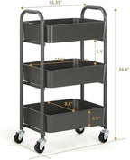 SunnyPoint 3-Tier Delicate Compact Rolling Metal Storage Organizer - Mobile Utility Cart Kitchen/Under Desk Cart with Caster Wheels (Gray, 15.35" X 10.24" X 26.8"H) - Image 3