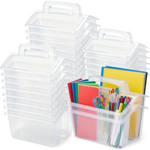 GlikCeil 24 Pcs Classroom Caddy Storage Basket with Handle,Clear by GlikCeil