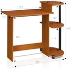 Furinno Compact Computer Desk with Shelves, Round Side, Light Cherry/Black - Image 3