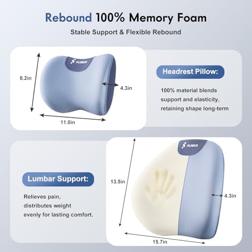 FLORICH Lumbar Support Pillow and Neck Pillow for Office Chair Car, Ergonomic Memory Foam Back Support for Office Gaming Chair Driving Seat Wheelchair, Relieves Neck, Back & Sciatica Pain – Blue - Image 2