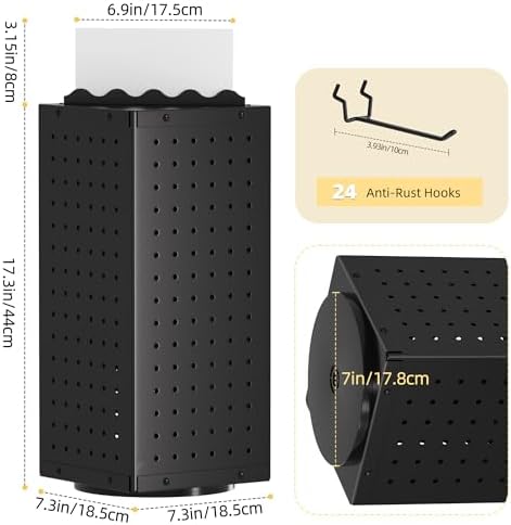 Urban Deco 360° Rotating Pegboard Display Stand - 24 Hooks, Signage, Black - Image 2