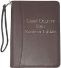 Customized Dark Brown Zippered Portfolio Binder with Junior Legal 5x8 Notepad - Engraved PU Leather Business Padfolio Organizer Folder with 8" Tablet Sleeve & Gift Box by Lautus Designs by LautusDesigns