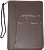 Customized Dark Brown Zippered Portfolio Binder with Junior Legal 5x8 Notepad - Engraved PU Leather Business Padfolio Organizer Folder with 8" Tablet Sleeve & Gift Box by Lautus Designs by LautusDesigns