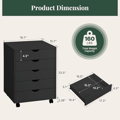 5 Drawers Mobile File Cabinet, Printer Stand Storage Cabinet - Image 3