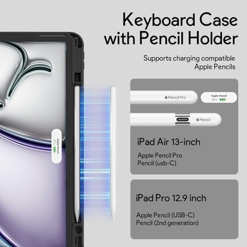 YBING for iPad Air 13 Inch & Pro 12.9 Case with Keyboard and Mouse, 7 Colors Backlit Detachable Keyboard & 360° Rotating Cover (iPad Placed Horizontal or Vertical) with Pencil Holder (Black) - Image 5