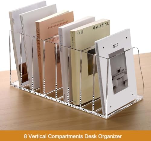 YUXUN Acrylic Desk File Organizer, 8-Section Upright Magazine Holder - Image 2