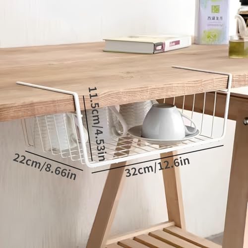 Under Shelf Storage Basket, Pantry Organizers and Laundry Room Organization, Multipurpose Metal Under Cabinet Shelf Wire Basket for Kitchen, Office, Desk (32cm/12.6in) - Image 2