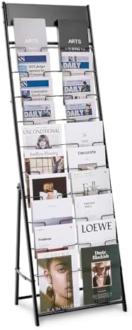 VEVOR Brochure Display Rack, 20 Pockets Magazine Literature Display Stand, Portable Floor Standing Magazine Rack, Metal Newspaper Catalog Holders for Shop, Exhibitions, Office, Standard, Black by VEVOR