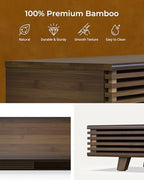 42" Dual Monitor Stand with Sliding Doors Desk Shelf Dark Bamboo - Image 5