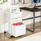 VINGLI 3 Drawer Fluted File Cabinet, Rolling File Cabinet Mobile Under Desk File Cabinet with Wheels, Fabric Drawers Printer Stand for Home Office, Fits Letter Size, White - Image 2