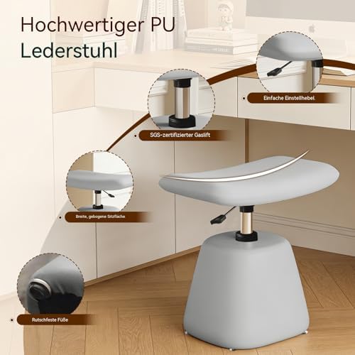 PU Leather Ottoman for Small Space, Swivel Vanity Stool with Adjustable Height,Upholstered Ottoman Foot Rest Under Desk for Living Room, Bedroom, Entryway - Image 5