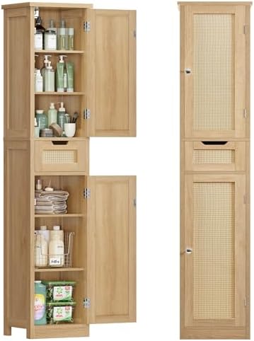 Iwell 66.9" Tall Bathroom Storage Cabinet with 2 Doors & 1 Drawer by IWELL