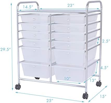 LDAILY 12 Drawer Rolling Storage Cart, Craft Cart Organizer on Wheels w/Metal Frame, Large Capacity & Smooth Drawer, Rolling Cart w/Drawers for Classroom, Office - Image 3
