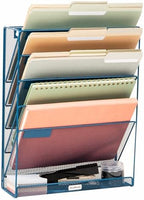 Mind Reader 5-Pocket Vertical File Storage, Desktop Organizer, Wall Mount, Office, Metal Mesh, Turquoise by MindReader