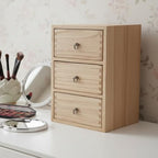 DDYURI Desktop Drawer Organizer Drawers Wooden Box Caddy Office Supplies Storage on Dresser Table 3-Tier Color-Light Brown - Image 2