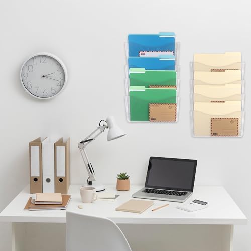 EASEPRES 8 Pack Clear Single Pocket Hanging File Organizer, Plastic Wall Mount Paper Mails Magazines Holder, Mounted Folder Bins for Office, School and Home, 13.85x3.14x6.88 inches - Image 5