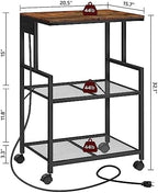 MAHANCRIS Mobile Printer Stand, 3-Tier Industrial Printer Cart with Power Outlets and 2 USB Ports, Rolling Printer Table on Wheels for Home Offices Kitchen Organization Rack, Rustic Brown PTHR78E01 - Image 5