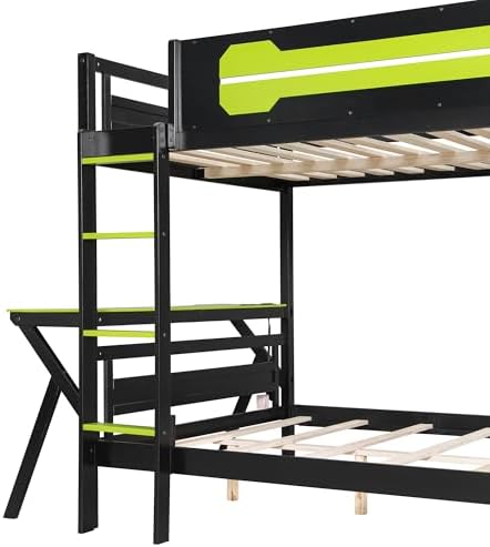 Polibi Full Over Full Bunk Bed with 2 Built-in Gaming Desks, USB Charging Ports & Pegboard Organizer, Heavy-Duty Gaming Bed Frame for Teens/Adults, Green (Full Size) - Image 6