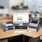 LEKETREE Dual Monitor Stand Riser with Drawer, Computer Stand for Desk, Workspace Desktop Stand, Desk Organizer for Computer, Laptop, TV and More (Black) - Image 2