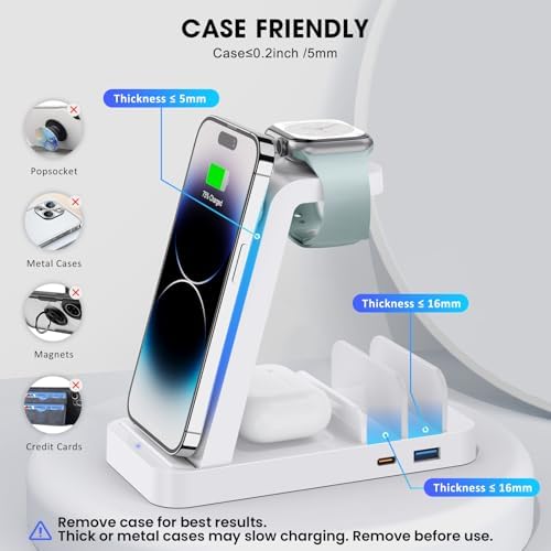 GAUOLN Wireless Charger for iPhone - 5 in 1 Charging Station for Multiple Devices Apple: Fast Wireless Charging Stand Dock for iPhone 17 16e 16 15 14 13 12 Pro Max Apple Watch Airpods(White) - Image 6