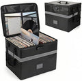 Calenzana Vinyl Record Storage Box with Lock, Fireproof Water Resistant Record Organizer for 150+ Single Records 12-inch, Collapsible Crate Box for Valuable Album, 16.7'' x 13.2'' x 13.4'' by Calenzana