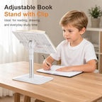 Adjustable Book Stand with Clip, 7-Angle Reading Holder, Detachable Upper Panel, 13.8 x 10.6 in Reading Board, 9.84-21.65 in Height Range, Heavy Base for Tablets, Textbooks, Cookbooks, Laptops, White - Image 2