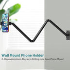 Wall Mount Phone Holder,Phone Holder for Desk Bed,3-Stage Aluminium iPhone Stand,Foldable Extendable Arms Heavy Duty Drilling Base,Compatible with 3.5~7.5" iPhone/HTC/LG/Huawei/Galaxy/Smartphones - Image 2