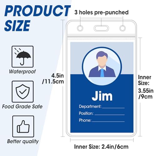 400 Pcs Vertical Badge Holders, Waterproof ID Badge Holder, Clear ID Card Holder with Resealable Zip for Proximity Cards, RFID, Credit Cards - Image 2
