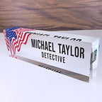 Artblox Office Desk Name Plate Personalized | Custom Name Plates for Desks | Us Flag Design On Clear Acrylic Glass | Office Desk Decor - (8" x 2.5") by Artblox