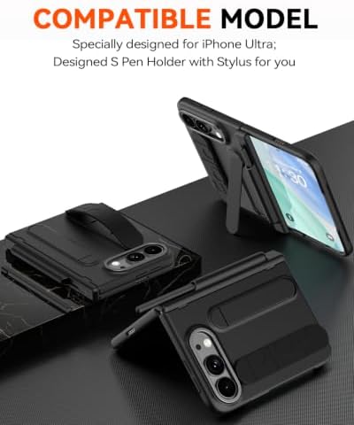 for iPhone Ultra Case with Pen Holder & Stylus & Finger Strap Black - Image 2