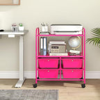 Giantex Rolling Storage Cart w/ 4 Drawers 2 Shelves Metal Rack Shelf Home Office School Beauty Salon Utility Organizer Cart with Wheels, Hot Pink - Image 2