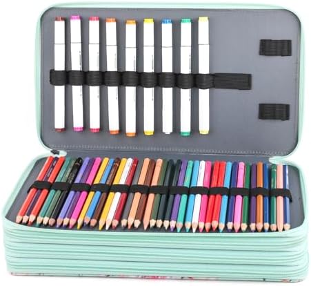 Vomgomfom PU Leather Pencil Case, Holds 100 Markers/300 Pens,Grenn Rose - Image 4