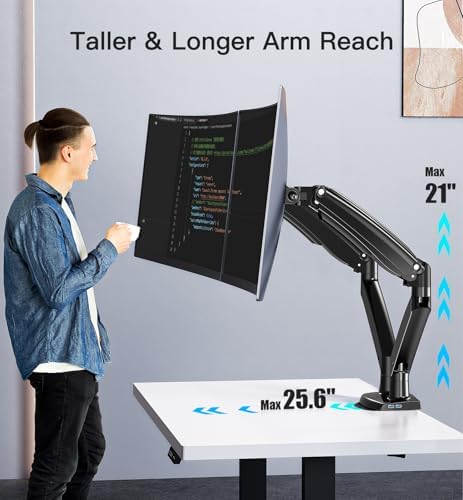 HUANUO 13 to 40 Inch Dual Monitor Arm for 2 Ultrawide Screens, Height Adjustable Full Motion Stand with 2 USB Port, VESA 75/100mm Mount, Holds up to 26.4lbs per Arm, Black - Image 5