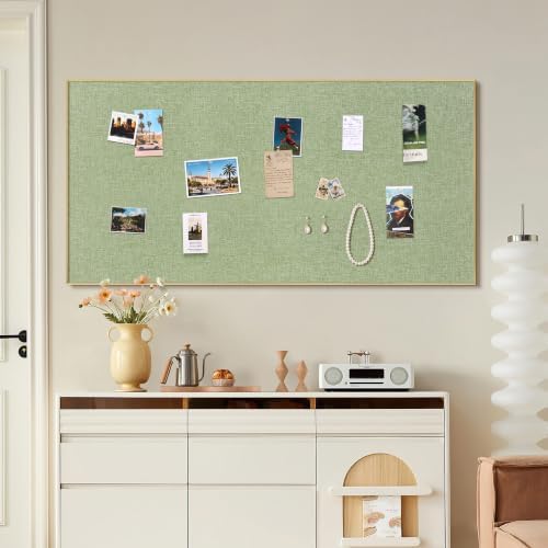 SELEAD Linen Bulletin Board 48” x 24” - Golden Aluminum Frame, Green Fabric - Image 2