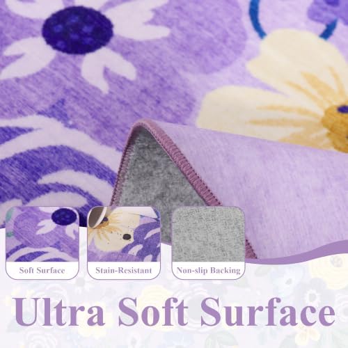 DUKINO 2.6x8 Runner Rug, Floral Washable Kitchens Rugs Non Slip, Purple - Image 6