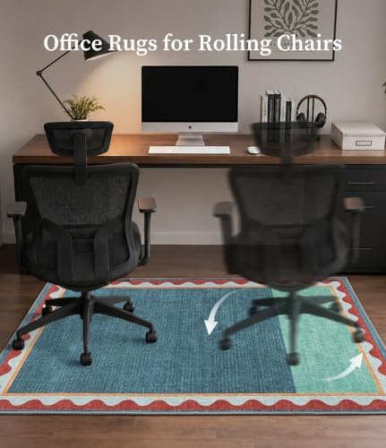 chakme Office Chair Mat for Hardwood Floor, 48"x36" (Blue Scalloped Border) - Image 5