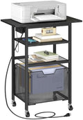 HOOBRO Printer Stand with Hanging File Drawer, Rolling Printer Cart on Wheels, Mobile Filing Cabinet Storage Shelf, Home Office Desk Side Organizer, Black BB17UPS01 by HOOBRO