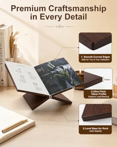UCEC Brown Wooden Book Stand, X-Frame Open Book Holder for Bible, 15.8-in - Image 3