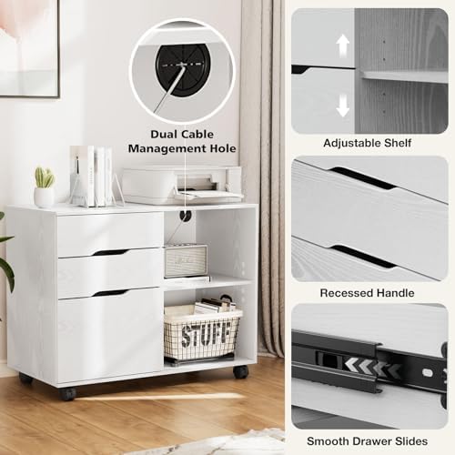 DUMOS 3-Drawer Rolling File Cabinet, Wooden Printer Stand with Storage - Image 5