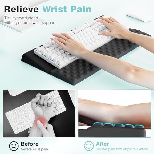 Ospelelf Keyboard Wrist Rest, Ergonomic Memory Foam Wrist Support for Typing & Gaming, Tilted Keyboard Pad, Aesthetic Desk Accessories for Office, Relief for Carpal Tunnel & Wrist Pain, Black Gray - Image 2