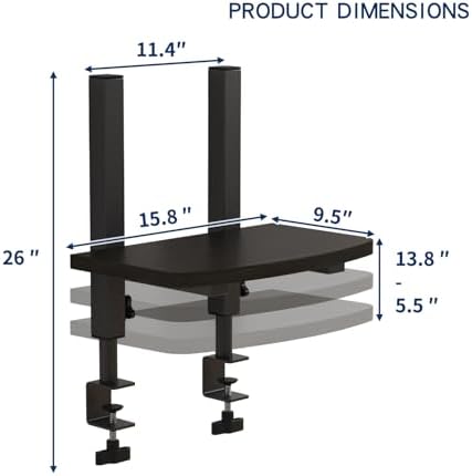 Adjustable Clamp-On Monitor Riser for Desk, Height Adjustable Monitor Stand with Space-Saving Design, Black MDF Shelf for Home Office, Workstation, and Study Setup (Black) - Image 4