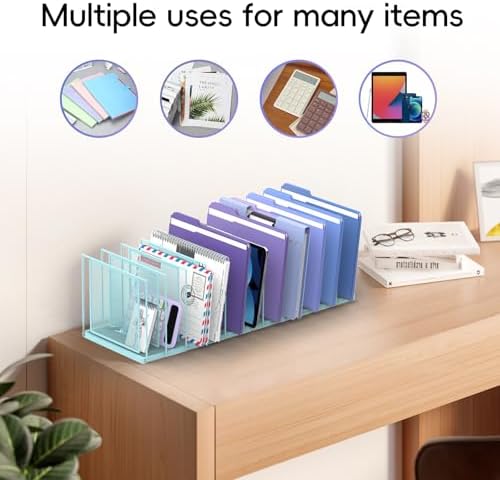 File Organizer for Desk, 11-Section Vertical File Sorter, Paper Holder Organizer Standing Metal File Folder for Office Home Classroom, Blue - Image 4