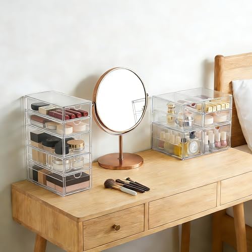 Prsildan Acrylic Drawer Makeup Organizer with 9 Drawers, Set of 3 Office Desk Organizers Accessories, Clear Stackable Storage Drawers for Vanity, Countertop, Craft, Jewelry, Art Supply Organization - Image 5