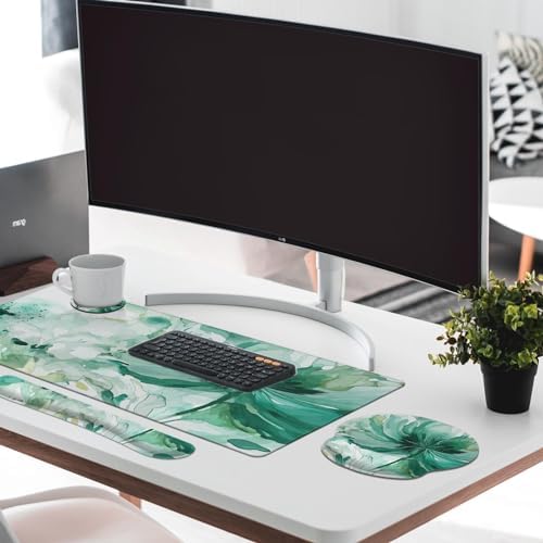 Britimes Keyboard Mouse Pad Set, 4 in 1 Desk Mat Set, Colorful Floral - Image 3
