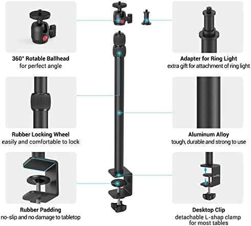 SMALLRIG Camera Mount C Stand, 15"-35" Adjustable Desk Clamp Table Tripod - Image 7