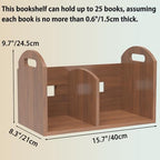 Wood Desktop Bookshelf, Upright Tabletop Book Shelf With Adjustable Divider Secure Books in Place, Desk Shelf for Top of Desk in Living Room Home Office, Perfect for Books Magazine File (Walnut Brown) - Image 3