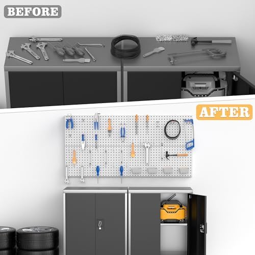 Pegboard Smith 48PCS Metal Pegboard Kit – 12"x24" Tool Storage Wall Organizer Pegboard with Hooks and Bins for Garage, Workshop, Kitchen, Office, and Craft Room (Gray) - Image 7
