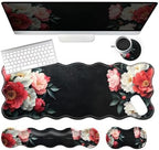 Floral Desk Mat Set,Vintage Flower Keyboard Mouse Pad with Wrist Rest by YICKLMNP