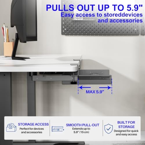 BYMECOST Sliding No Drill Under Desk Laptop Mount, Metal Storage Shelf - Image 6