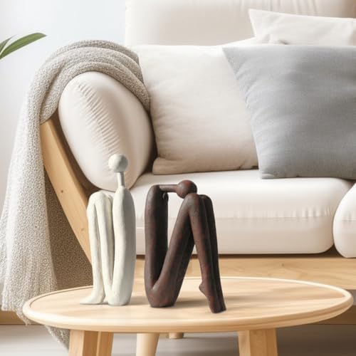 BANOMII Decorative Bookends for Heavy Books, Thinker Statue Book Holders for Shelves & Office Desk, Abstract Decor Aesthetic Book Ends Stoppers, Modern Bookshelf Decoration - Image 2